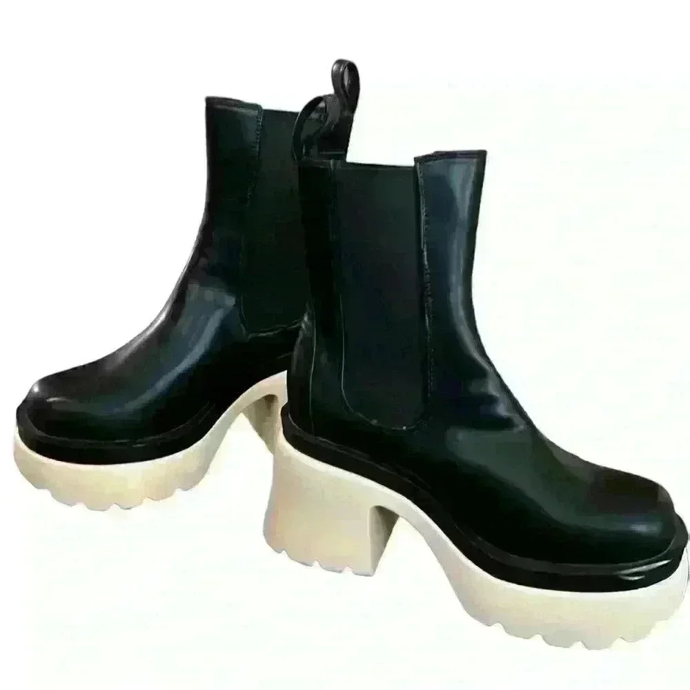 LILIANA Chunky Platform Boot Heels Black/ Beige Size 7​